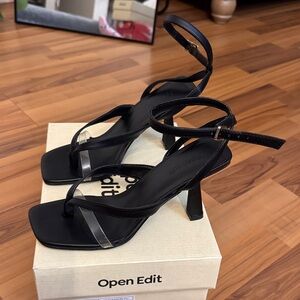 Open Edit Black Strappy Heels